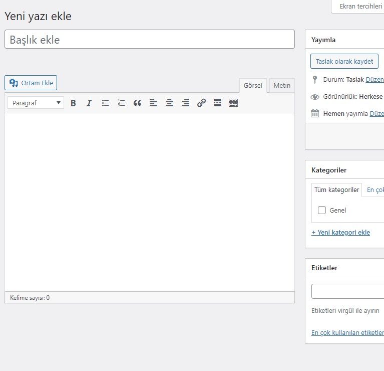 Wordpress Eklentisiz Klasik Editör Ayarlama
